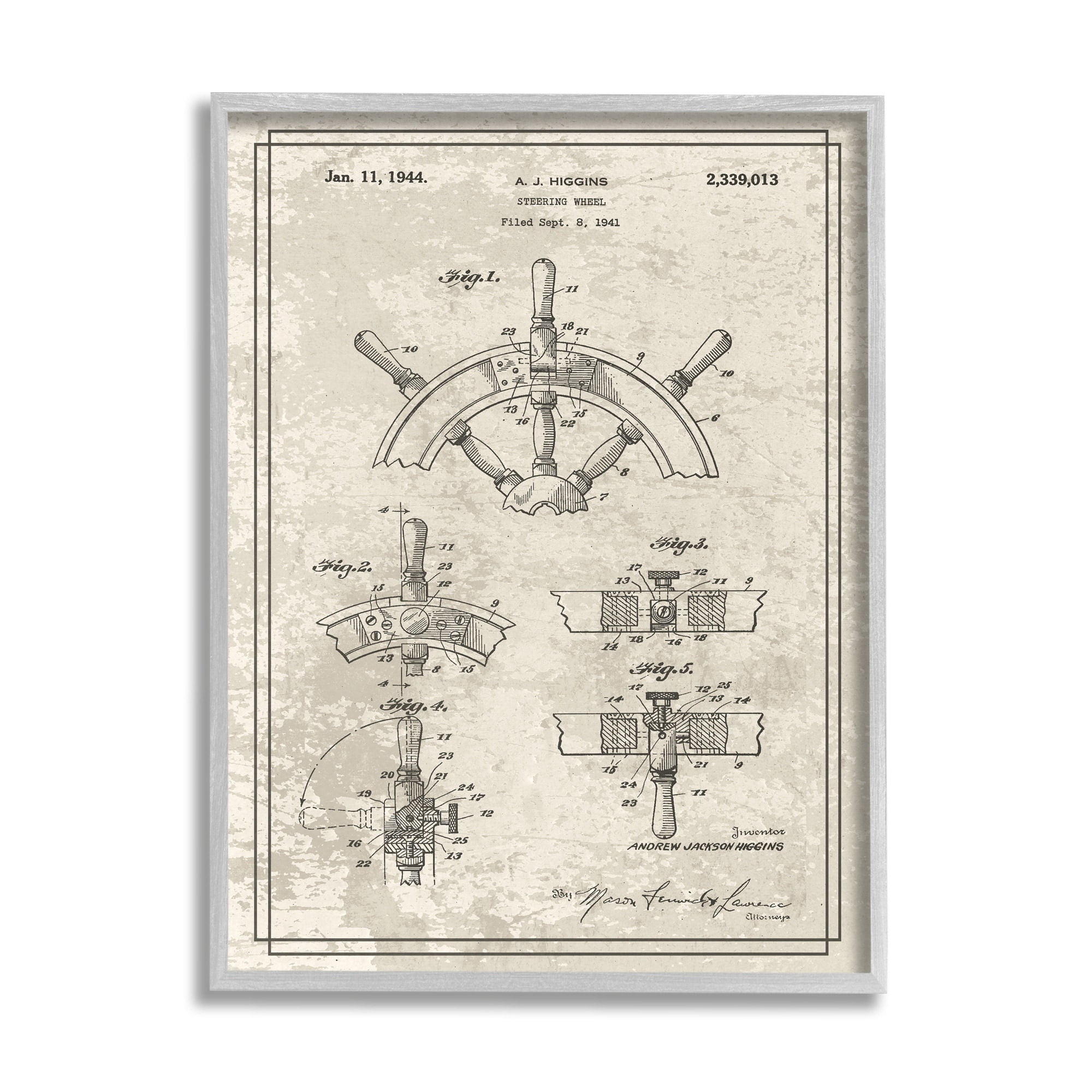 Stupell Industries Vintage Ship Steering Wheel Diagram Interior View,11 x 14,Designed by Daphne Polselli