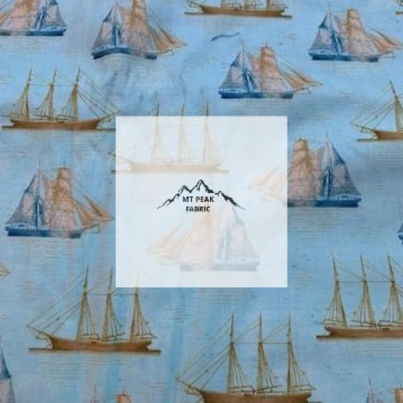 Vintage Ships Port of Calls Cotton Fabric