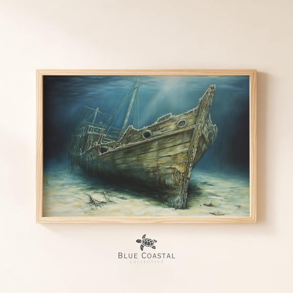 Vintage Shipwreck Print Deep Sea Dark Maritime Art Moody Nautical Wall Art Antique Seascape Wall Art Coastal Home Decor, Unframed Paper Print