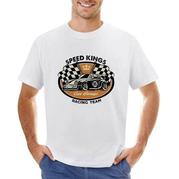 Vintage Shirt Design of Racing Car Vintage T-shirt Mens Cotton Classic Crewneck Short Sleeve Tees Unisex White 4XL