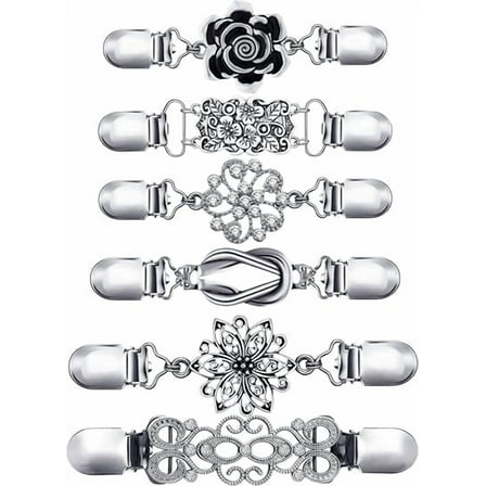 Vintage Shirt Dress Clips - 6 Pack Waist Cinching Clips for Cardigans, Shawls & Jackets | Decorative Brooch-Style Clothing Clips for Women