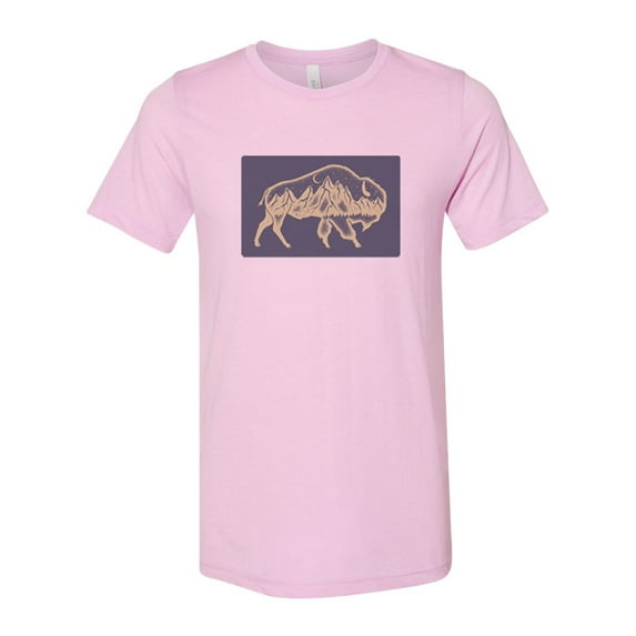"Vintage Shirt, Mountain Buffalo, Bison Shirt, Unisex Fit, Soft Bella T, Mountain Shirt, Wildlife Tee, Gift For Him, Boho Shirt, Mountains, Lilac, SMALL"