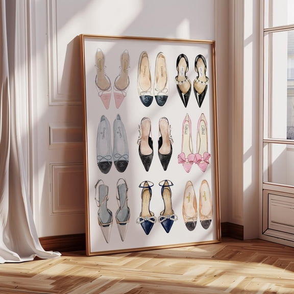 Vintage Shoes Pink Fashion Wall Art Print, Unframed Paper Poster 8x10in