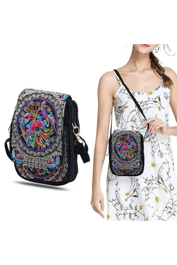 Vintage Shoulder Bag, Women Floral Embroidered Purse, Boho Ethnic Crossbody Bags for Women, Small Coins Purse, Multicolor