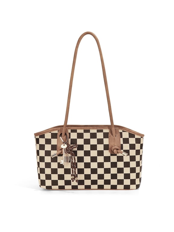 Vintage Shoulder Bags for Women Brown Purse Fall Hobo Handbag Faux Leather Shoulder Purse with Cute Pendant