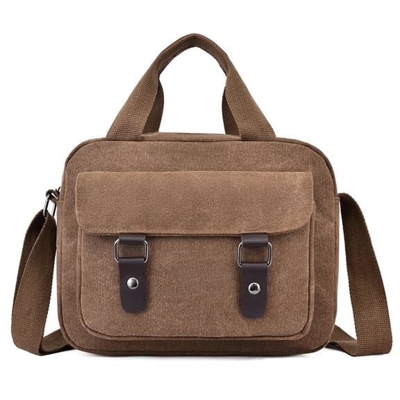 Vintage Shoulder Canvas Tech Bag with Padded Interior, 2 Zipper Pockets and 1 Magnetic Clasp Pocket, 12in x 9in, Brown