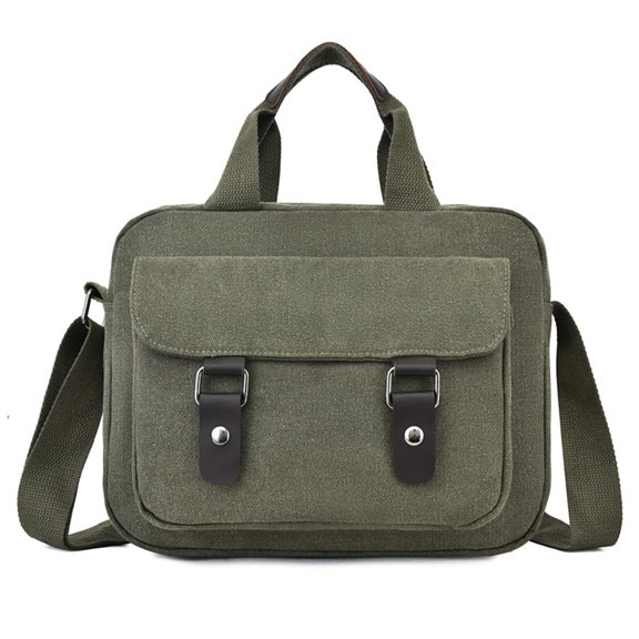 Vintage Shoulder Canvas Tech Bag with Padded Interior, 2 Zipper Pockets and 1 Magnetic Clasp Pocket, 12in x 9in, Olive Drab
