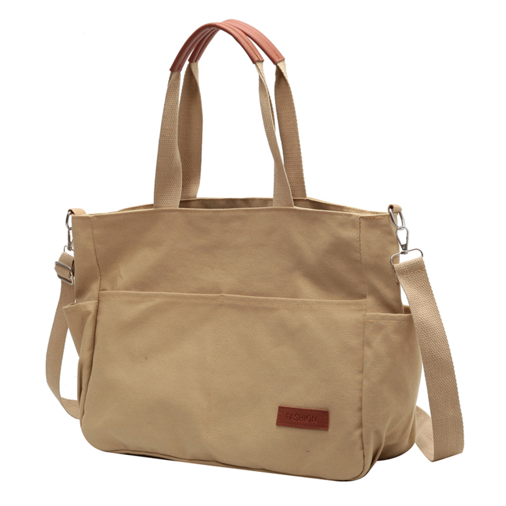 Vintage Shoulder Handbags Women Simple Canvas Crossbody Large Tote Bag (Khaki)