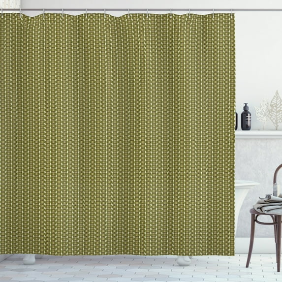 Vintage Shower Curtain, Geometrical Simple Exotic Vertical Borders with Stripes and Zigzag, Fabric Bathroom Set with Hooks, 69W X 70L Inches, Pistachio Green and Brown, by Ambesonne