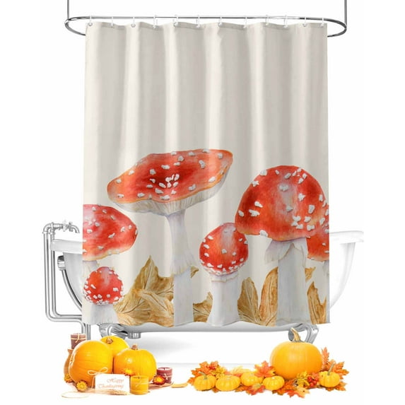 Vintage Shower Curtain Set ,Waterproof Fabric Shower Curtains Watercolor Plants Mushroom Leaves Fall Shower Curtains for Bathroom,Bathroom Decor 54x"78"