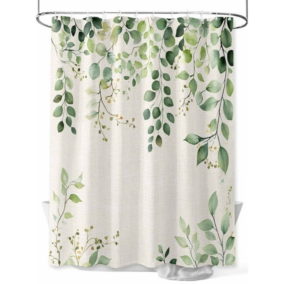 Vintage Shower Curtain, Watercolor Eucalyptus Leaf Country Linen Background Waterproof Shower Curtain Set with 12 Hooks Lightweight Washable Fabric Shower Curtains for Bathroom 72x78 Inches