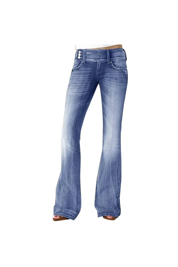 Vintage Side Button Mid Rise Jeans Womens Micro Flare Denim Pants Casual Daily Long Trousers Fashion Boot Cut Jeans for Woman Retro Style