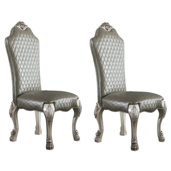 Vintage Side Chairs (two) - Grey And Bone White, Faux Leather, Detailed Nailhead Trim, Enchanting Floral Crown, Oversized Claw Leg For Dining Room Of 2 Quality Elaborate Charming Stable