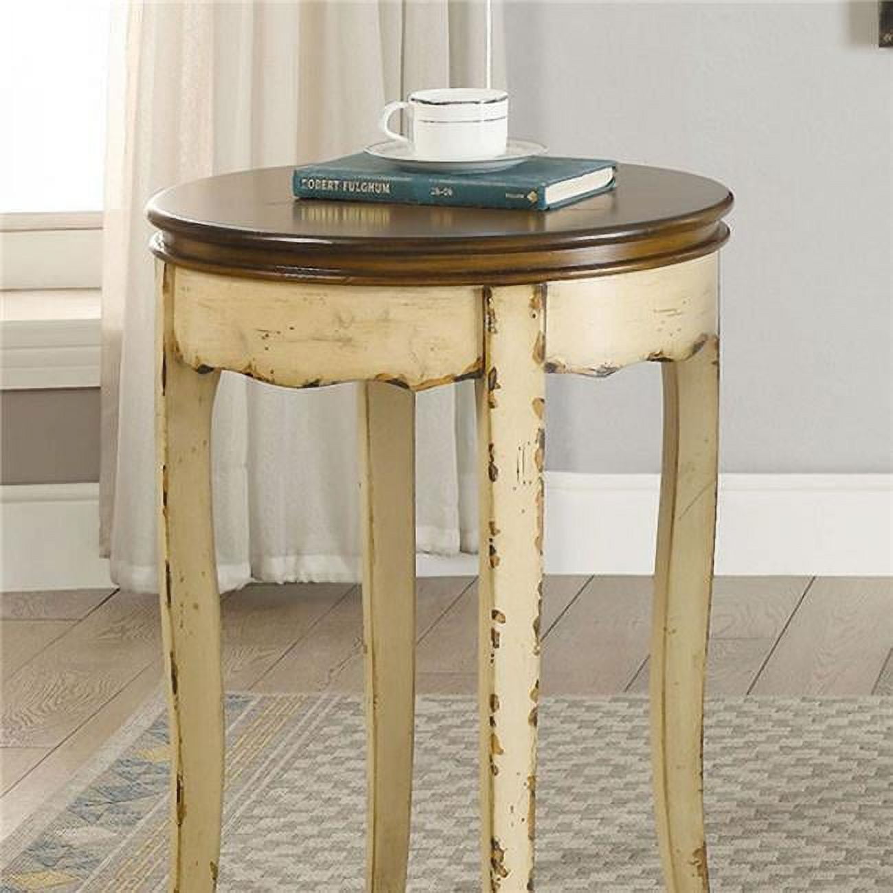 Benzara BM123849 Vintage Side Table, White & Antique Brown - 26.37 x 18.12 x 18.12 in.
