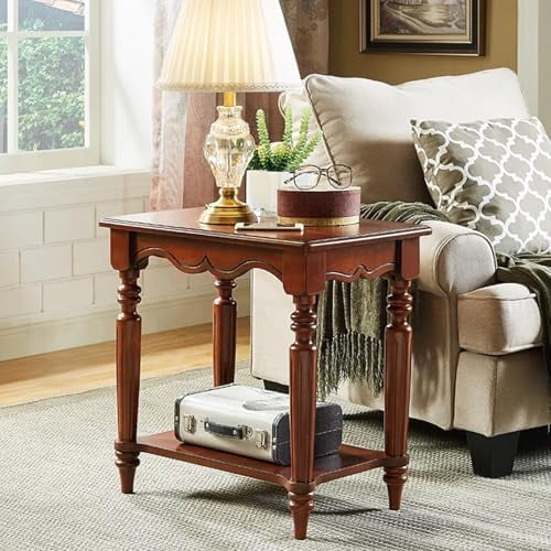 -Vintage Side Tables for Living Room 2-Tier Sofa Side Table Narrow Nightstand Solid Wood End Tables with Shelf Mid Century End Table for Small Space Rustic Wooden Night Stand,Brown$$Furniture