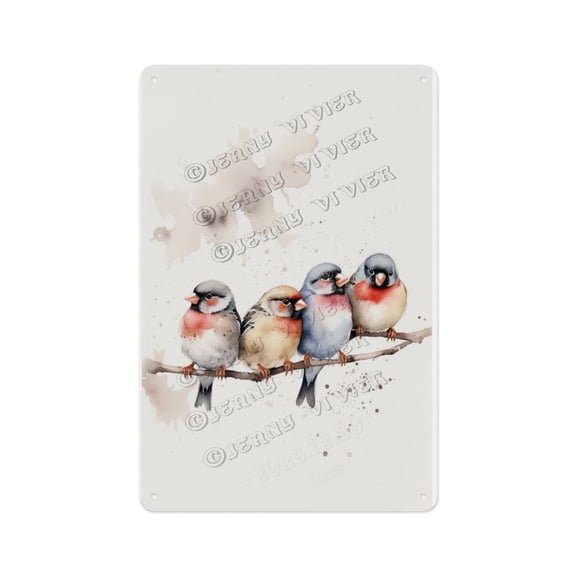 Vintage Sign, Aluminum, 8 x 12 Inches, Adds a Nature-Inspired Touch to Living Room, Bedroom, or Garden with Watercolor Finches on The Branch Artwork, Ideal for Bird Lovers
