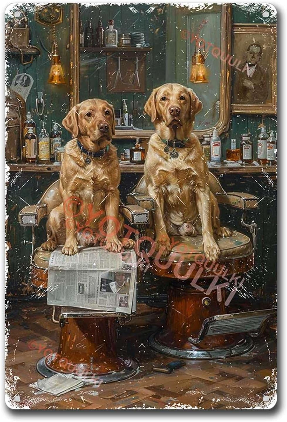 Vintage Sign Labrador Retrievers Read Newspaper Toilet Bathroom Funny ...