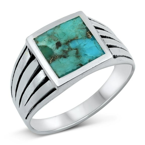 Vintage Signet Simulated Turquoise Ring .925 Sterling Silver Band Blue Cubic Zirconia Female Size 10