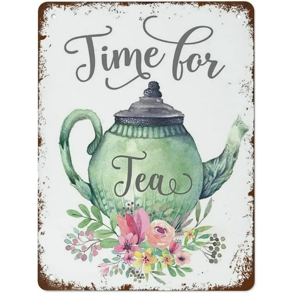 Vintage Signs for Kitchen Time for Tea, But First Tea, Kitchen Decor, Tea Time, Always Time for Tea, Tea Print, Tea Tea,Teapot Kitchen Art for Garage Man Cave Shop Bar Decor Tin Sign 8x6 inch