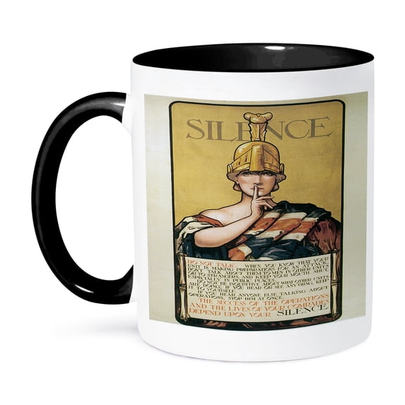 3dRose, Vintage Silence The Success of Your Operations Depend upon your Silence Poster, 15oz Two-Tone Black Mug