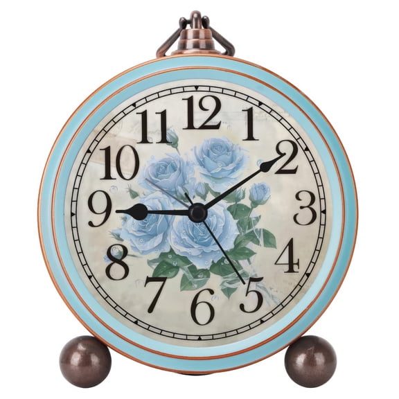 Vintage Silent Non Ticking Alarm Clock, Small Battery Operated Desk Clock for Bedroom Decor, Decorative Round Analog Table Clock for Living Room