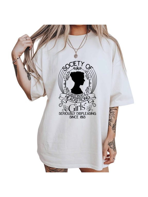 Vintage Silhouette Literary Society Graphic Tees White S-5XL Witty Jane Austen Print Tshirt Shirts Tops