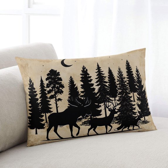 Vintage Silhouettes Moose Throw Pillow Covers, Forest Retro Art Soft Breathable Pillow Cases with Invisible Zipper for Sleeping, King Size Pillowcases for Couch Bed Sofa Chair 20x36 Inches