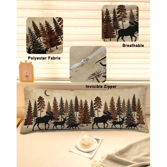 Vintage Silhouettes Moose Throw Pillow Covers, Retro Forest Soft Breathable Pillow Cases with Invisible Zipper for Sleeping, Long Body Pillowcases for Couch Bed Sofa Chair 20x54 Inches
