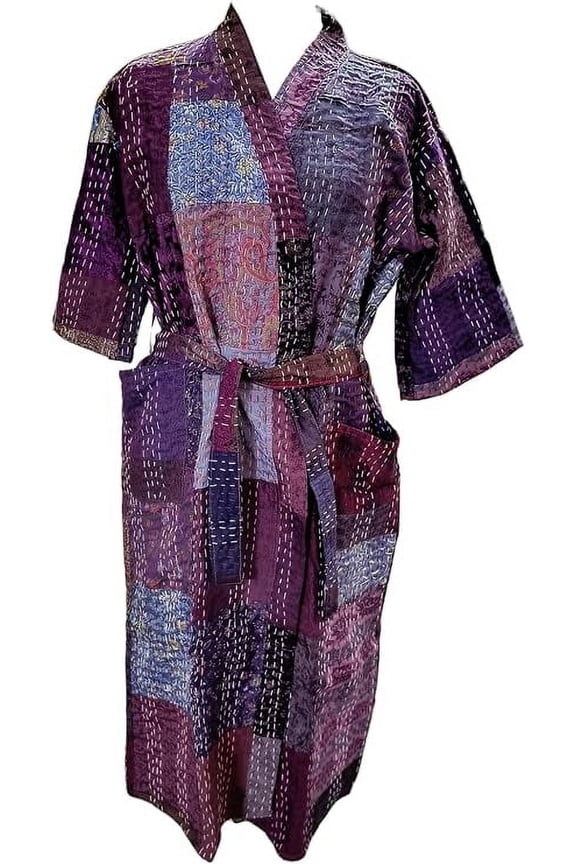 Vintage Silk sari kantha Kimono Robes lover recycled dressing gowns Woman Patchwork Jacket kimono robe gift purple