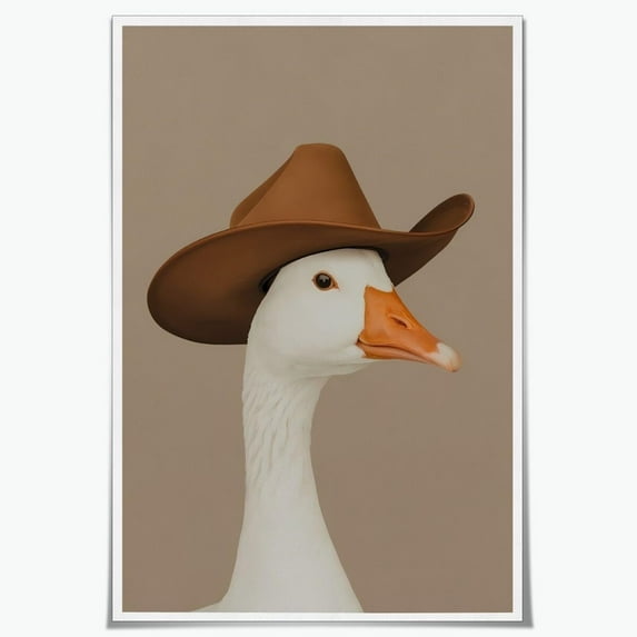 Vintage Silly Cowboy Canvas Wall Art Prints Brown Western Nursery Wall Decor Funny Duck Animal Posters Artwork for Living Room Bedroom Farmhouse 16x24inch Unframed