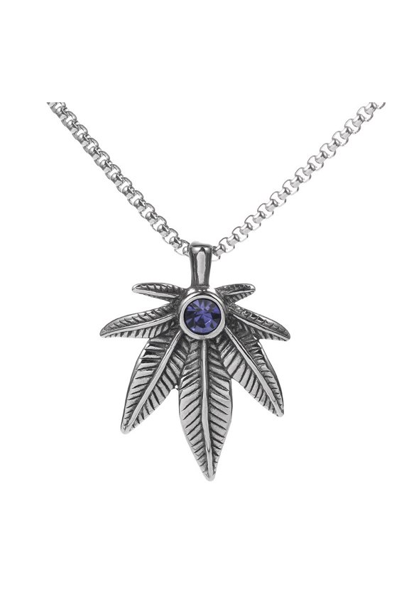 Vintage Silver Color Leaf Necklace With Stainless Steel Chain Men Pendant Cool Street Fashion Jewelry