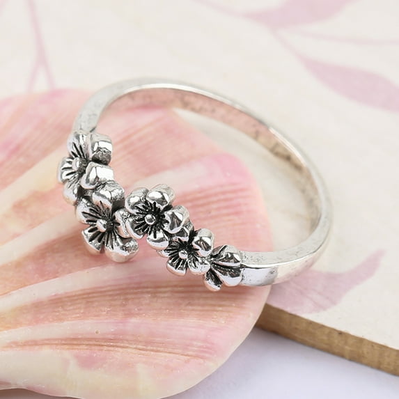 Vintage Silver Color Rose Flower Ring Simple Design Do Old Rings For Women Anniversary Retro Jewelry Accessories