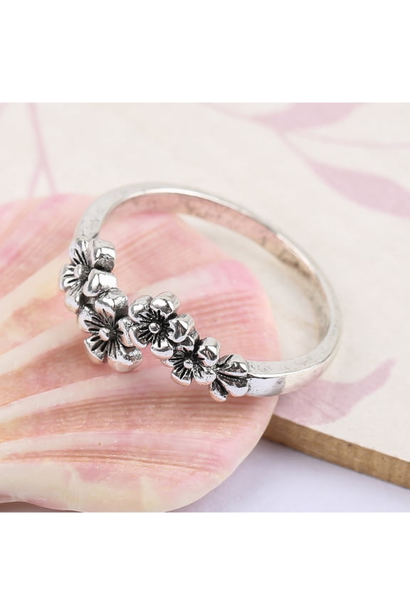Vintage Silver Color Rose Flower Ring Simple Design Do Old Rings For Women Anniversary Retro Jewelry Accessories