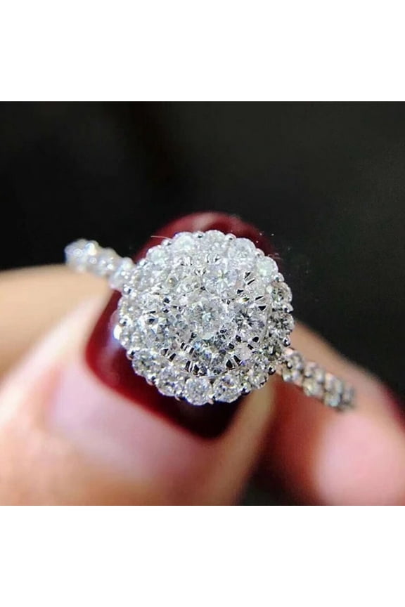Vintage Silver Color Thin Ring Luxury Crystal Ring White Zircon Round Stone Rings For Women Fashion Jewelry
