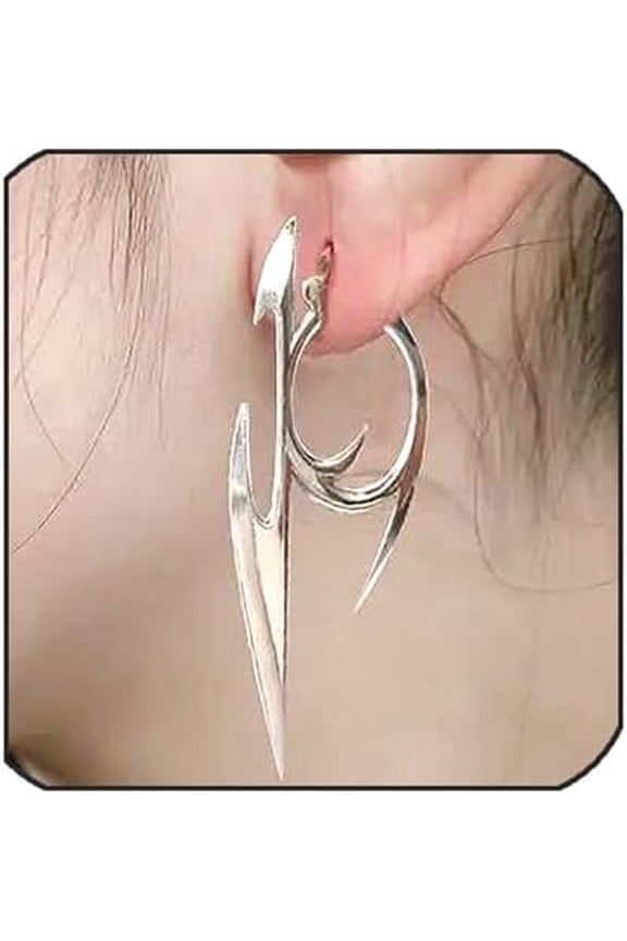 Vintage Silver Dagger Earrings Hypoallergenic Irregular Halloween Knife Statement Earrings Trendy Punk Darts Hoop Earring Jewelry Accessory for Women Men