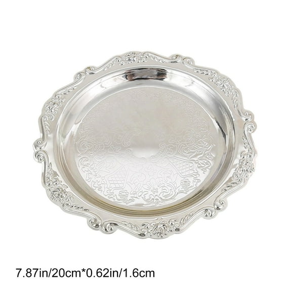 Vintage Silver Decorative Serving Tray – Ornate Embossed Round Platter for Desserts, Snacks, Jewelry – Elegant Home Kitchen, Party & Wedding Display Tray