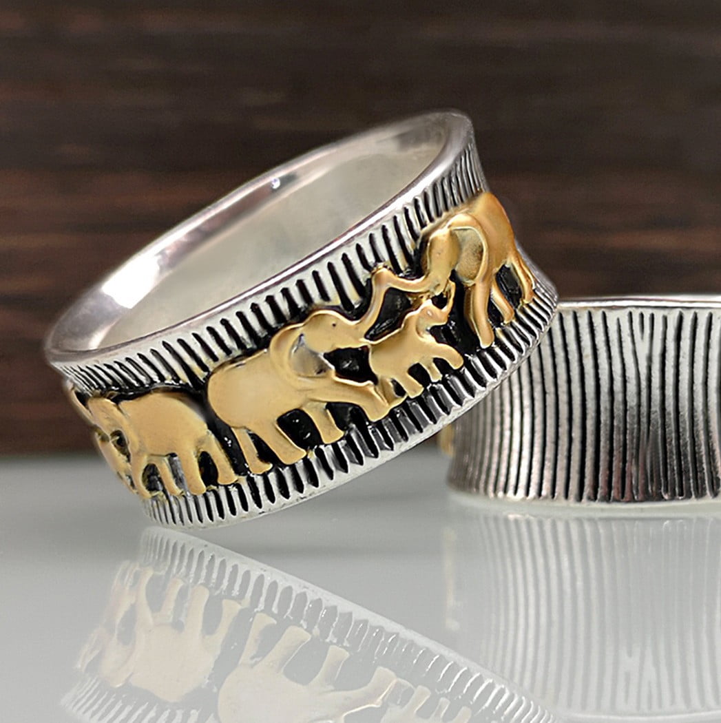 Vintage Silver Elephant Wide Bands Ring, Boho Thumb Index Forefinger ...