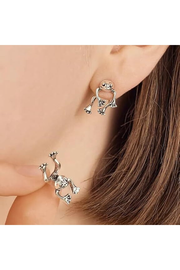 Vintage Silver Frog Dangle Earrings Hypoallergenic Cute Animal Jewelry for Women Birthday Christmas Gift 1 Pair