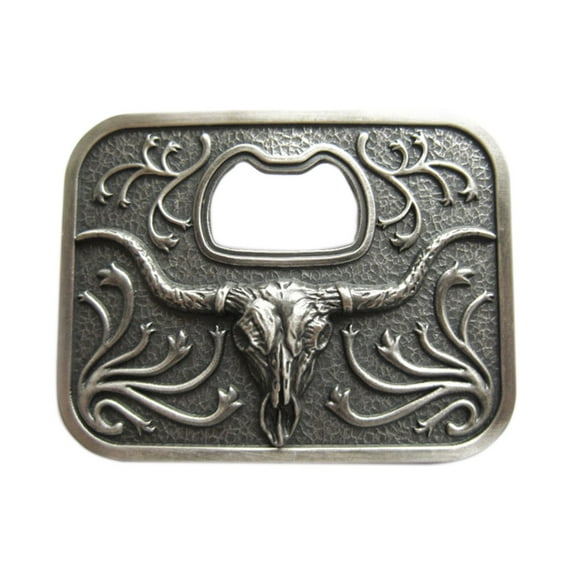 Vintage Silver Plated Long Horn Bull Bottle Opener Belt Buckle