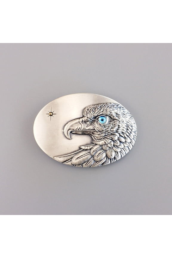 Vintage Silver Plated Oval Sun Eagle Belt Buckle Hebilla With Blue Eye