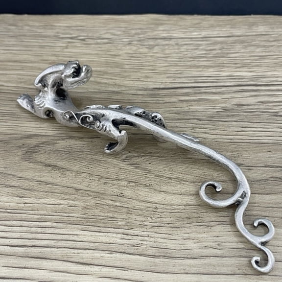 Vintage Silver Tone Dragon Paperweight Solid Pen Rest Chinese Style Desk Figurine Calligraphy Decoration Ornament