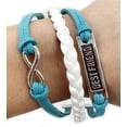 thumbnail image 1 of Vintage Silvertone Bestfriend Infinity Charms Light Blue Braided Leather Rope Bracelet, 1 of 5
