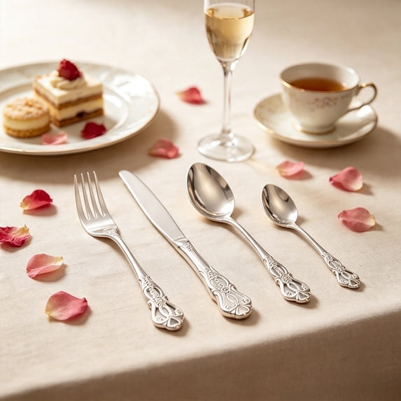 Vintage Silverware Set Embossed Dining Utensils Stainless Steel Carved Cutlery For Wedding Restaurant Home Silver 4 Pieces