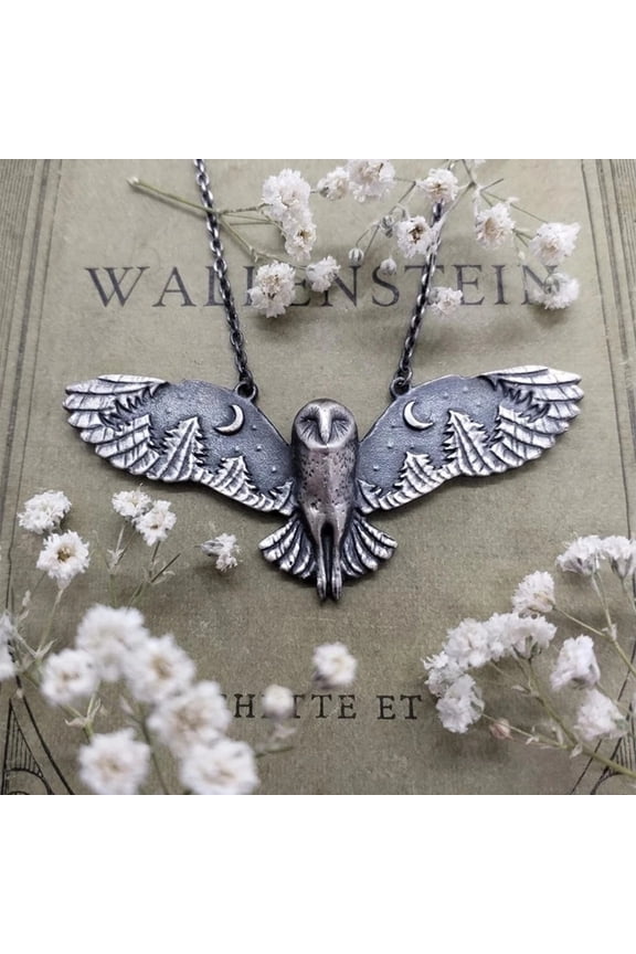 Vintage Silvery Owl Pendant Necklace Witch Moon Phase Art Necklace Ladies Animal Totem Necklace Jewelry Gift