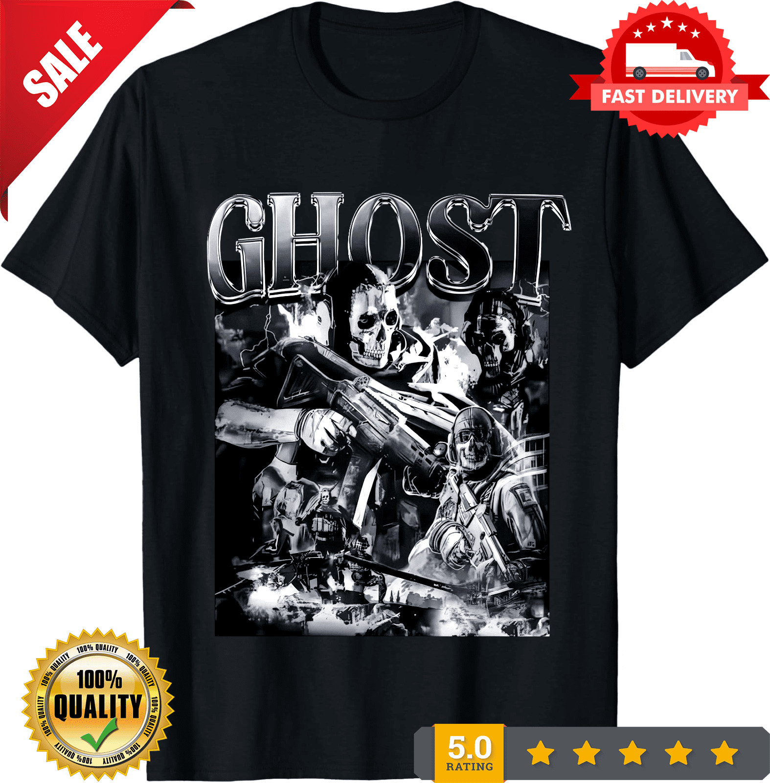 Ghost From Cod Merch Vintage Simon Ghost Riley Shirt, 90S Bootleg Modern Warfare Unisex Size ...