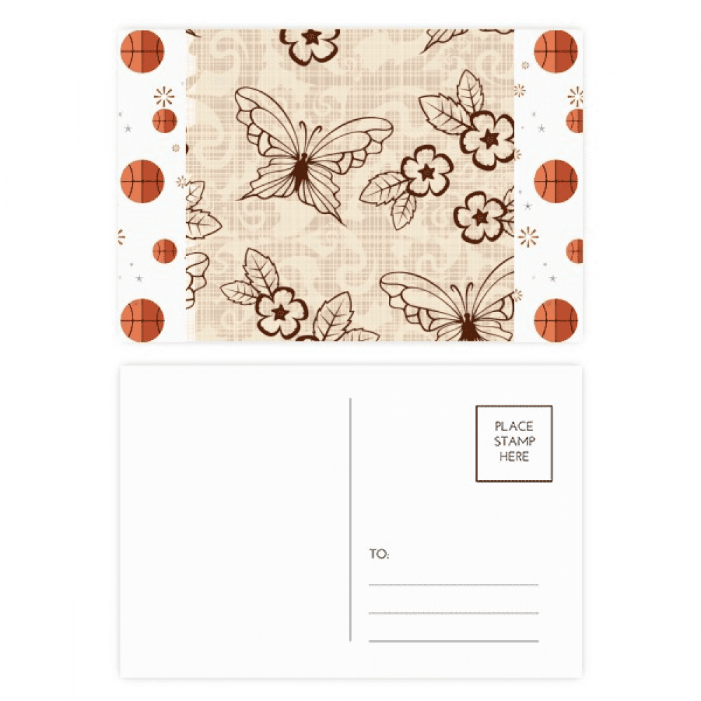 Vintage Simple Brown  with Flowers Basketball Postcard Set Thanks Card Mailing Side 20pcs