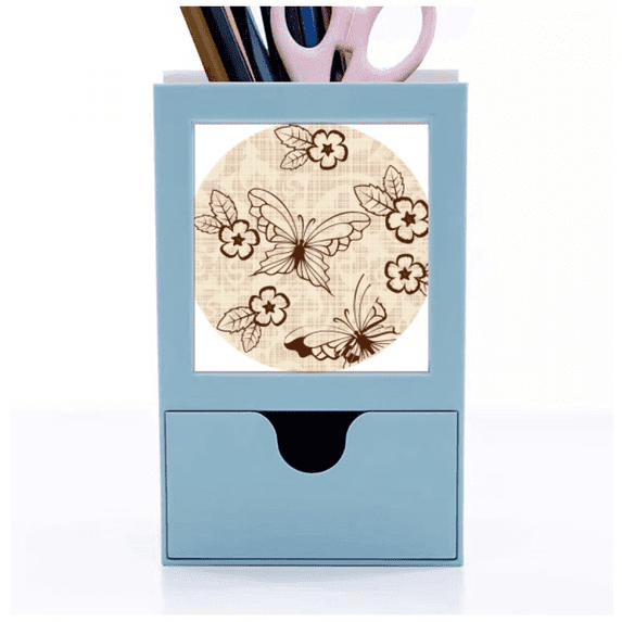Vintage Simple Brown with Flowers Desk Supplies Organizer Pen Holder Card