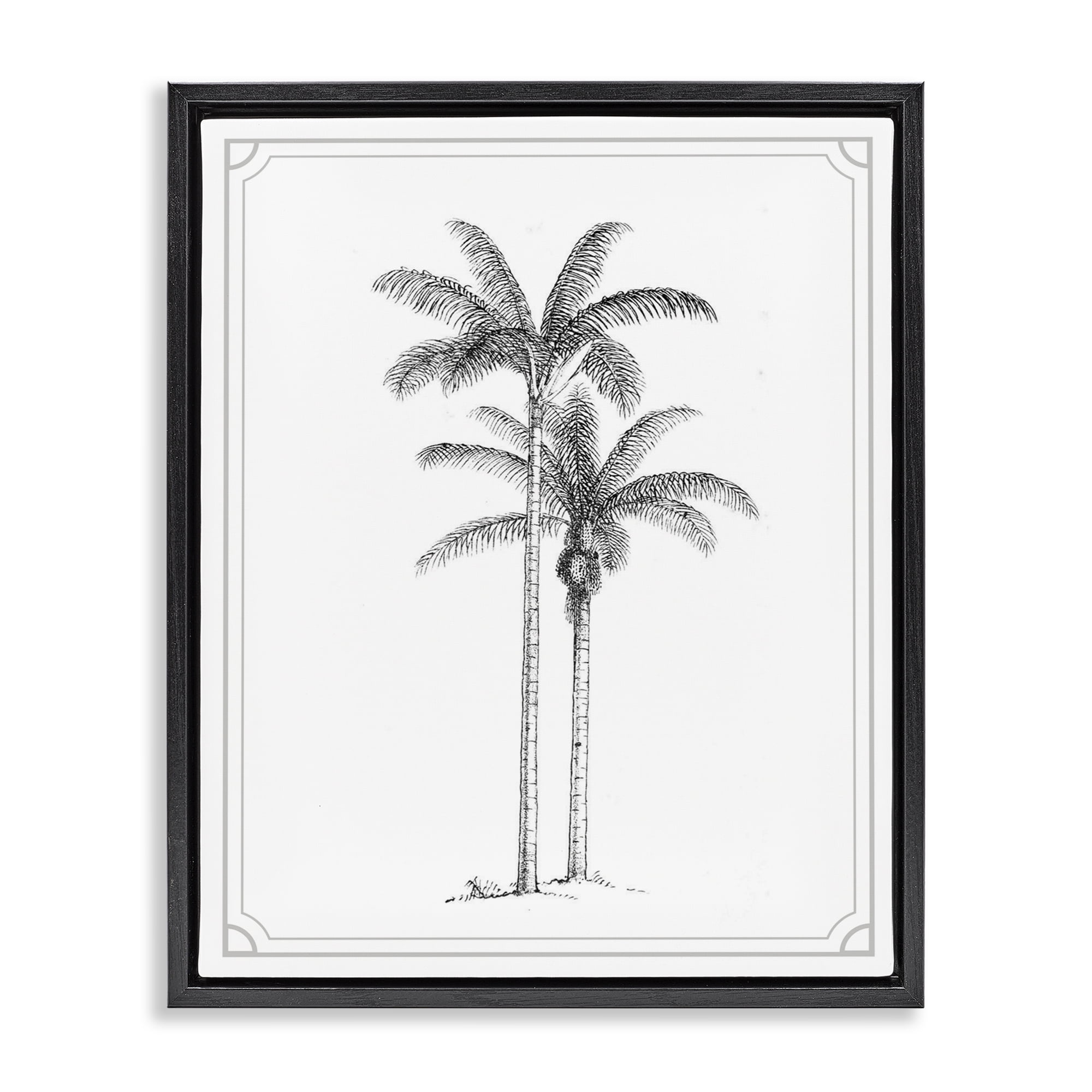 Vintage Simple Palm Tree Black Framed Floater Canvas Wall Art, design by Lettered and Lined