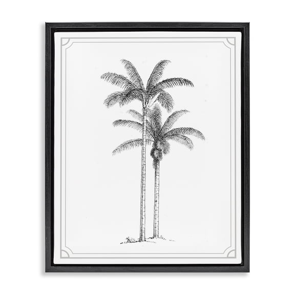 Vintage Simple Palm Tree Black Framed Floater Canvas Wall Art, design by Lettered and Lined
