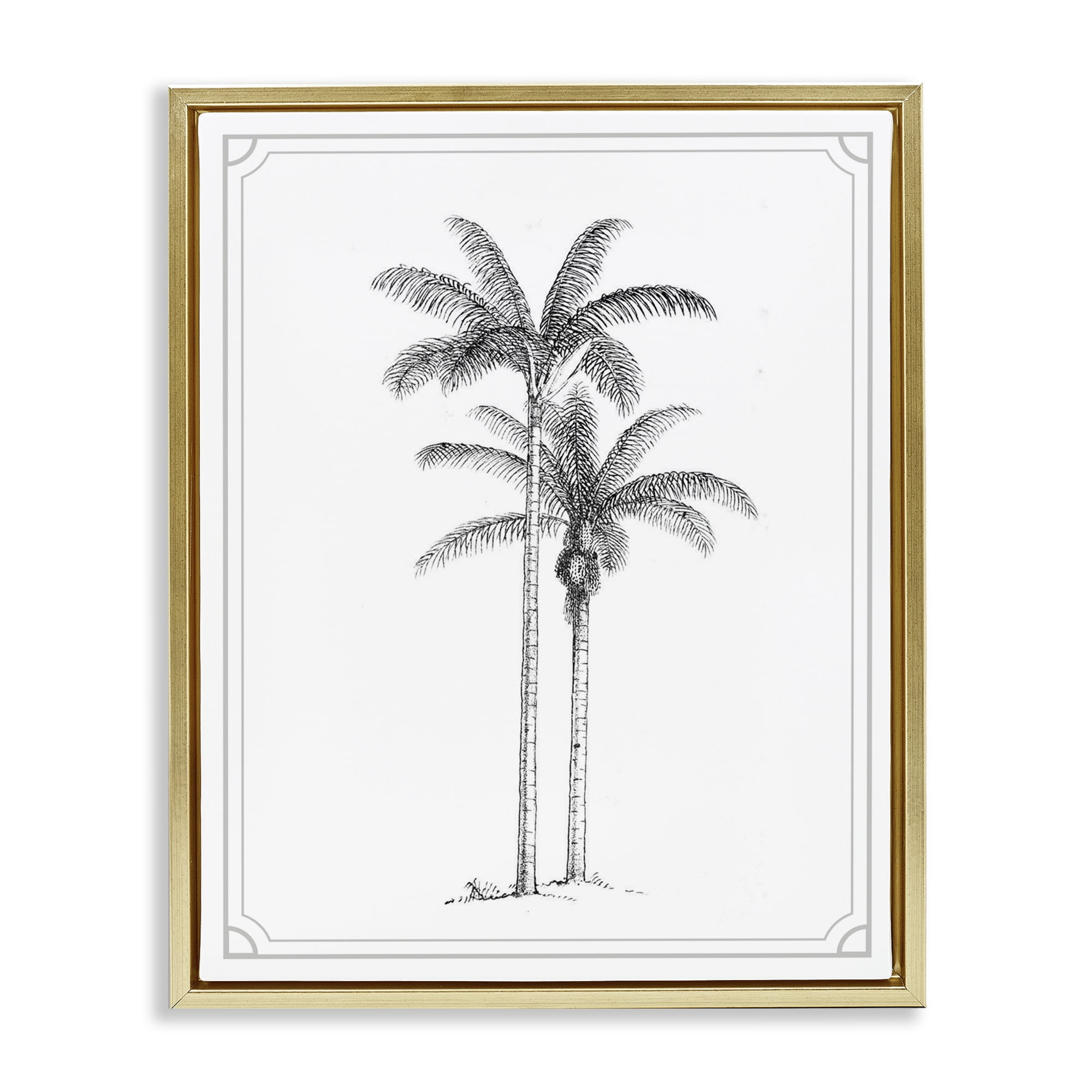Vintage Simple Palm Tree Gold Framed Floater Canvas Wall Art, design by Lettered and Lined